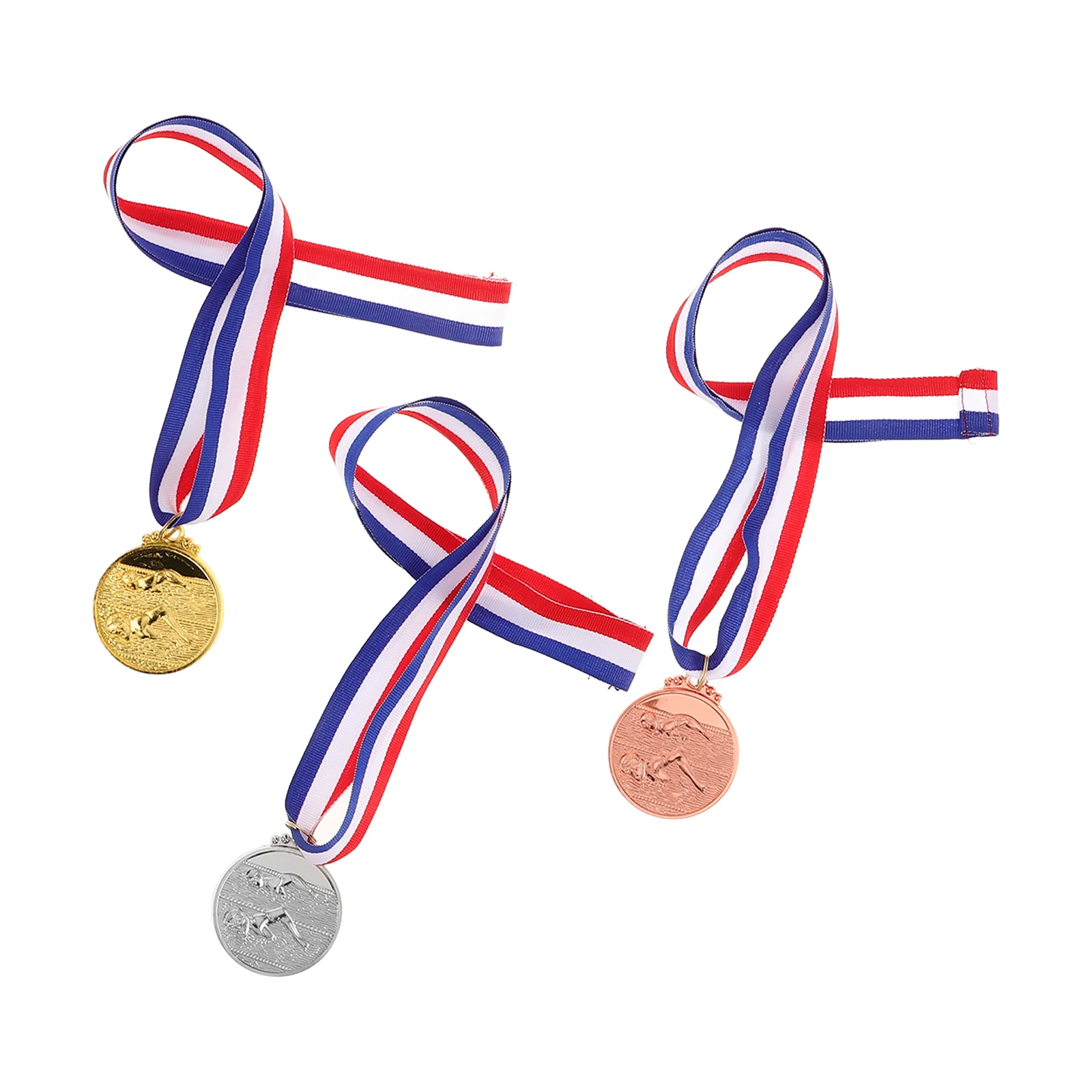 3pcs Gold Silver Bronze Medals With Ribbon Winner Awards For Swimming Competitions School Sports Events And Training Institution