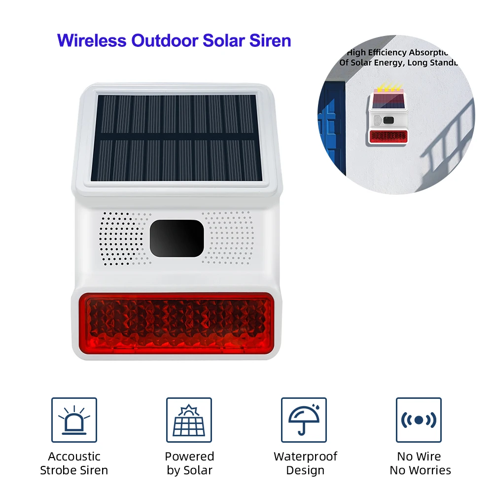 TAIBOAN 433MHZ Wireless Solar Sound Light Flash Alarm Outdoor Alarm Horn for Wifi GSM Home Security Alarm System 433mhz wireless outdoor solar siren 110db loud light flash strobe waterproof alarm siren for home security burglar alarm system