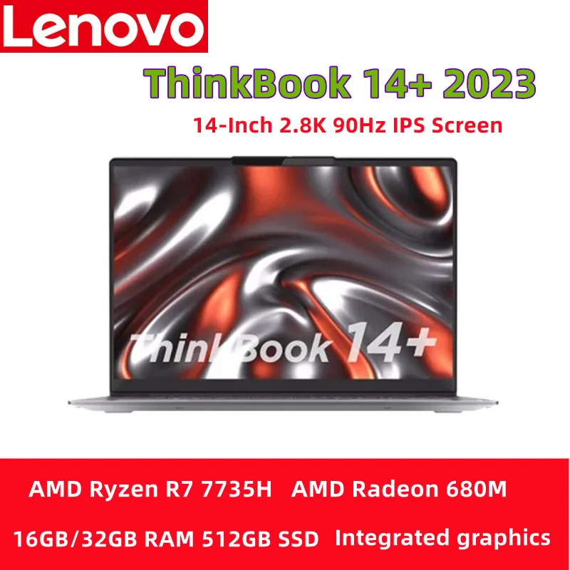 Lenovo-ThinkBook 14 + 2023 AMD Ryzen R7 7735H 16GB/32GB RAM 512GB SSD 14 인치, 2.8K 90Hz IPS 스크린 노트북 컴퓨터 PC