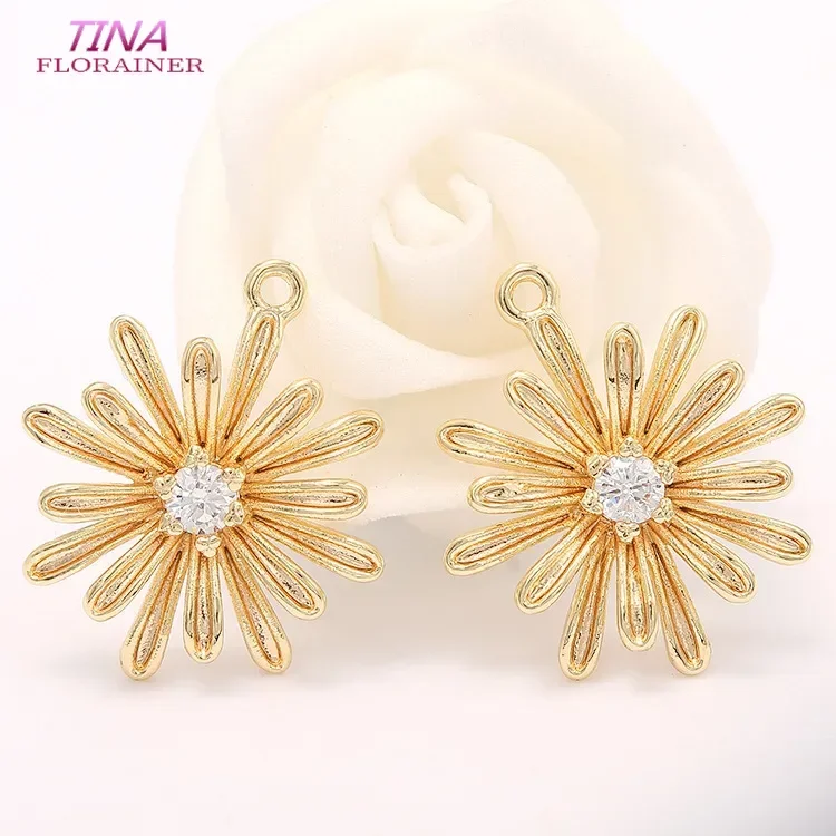 18*16MM 14K Champagner Gold Farbe Überzogene Messing mit Zirkon Daisy Charms Anhänger Hohe Qualität Diy schmuck Zubehör