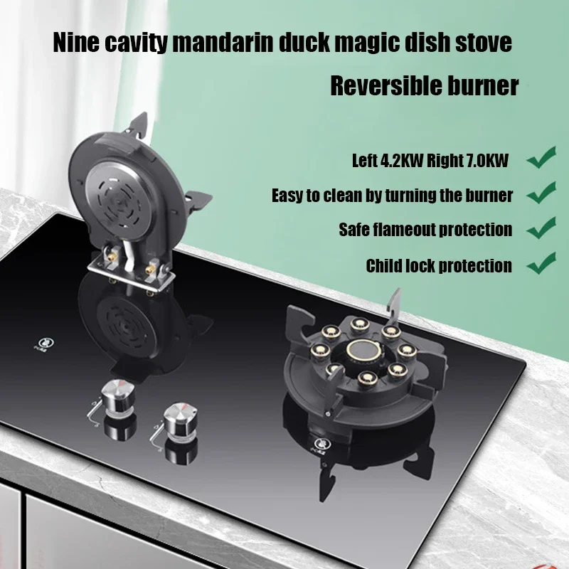 Gas Stove Double Stove Can Flip High Firepower Household Built-in Stove Tempered Glass Electronic Pulse Ignition 5