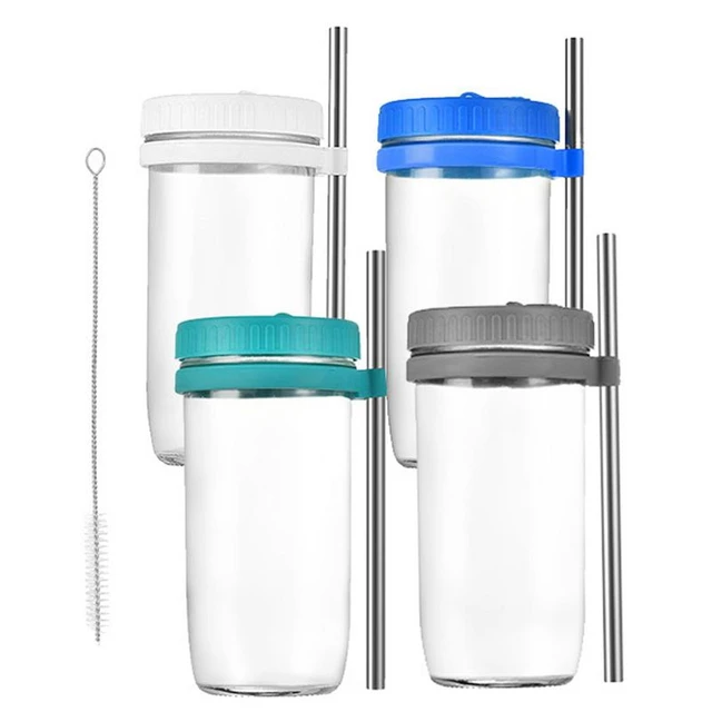4PCS Iced Coffee Glass Water Bottle Transparent Glass Straw Water Bottle  Wide Mouth Smoothie Cups With Lids And Straws Drinkware - AliExpress