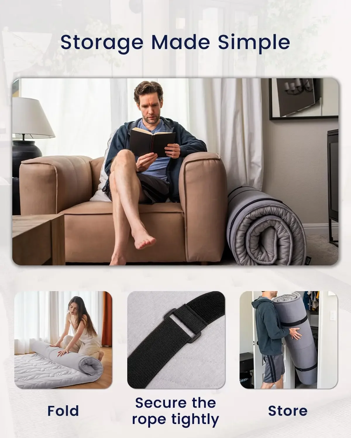Japanese Floor Mattress Futon Mattress Full Size, Thicken Roll Up Tatami Mat w/ 100% Cotton Washable Cover, Portable & Foldable 5