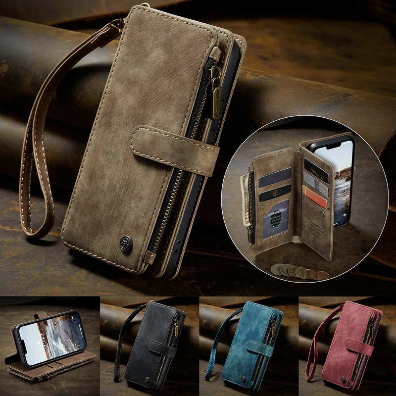 

Luxury Leather Case For iPhone 14 Plus Pro Max Zipper Wallet Lanyard Soft Silicone On Cover For iPhone 14 14Pro Max 14Plus Coque