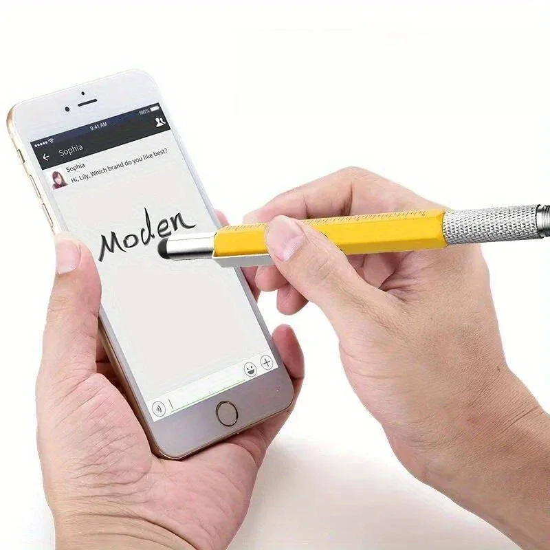 6 In 1 다기능 도구 펜 스케일 레벨 게이지 스크루 드라이버 커패시터 헤드 필기 로타리 금속 도구 부드러운 볼펜