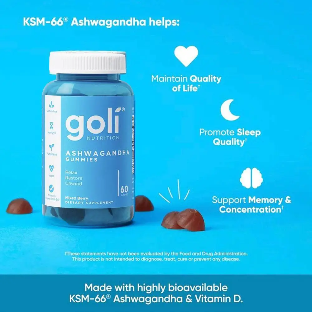 Ashwagandha Supplement 3 Bottles Ashwagandha Gummies Relieve Stress Improve Sleep Support Brain Health Muscle and Strength Boost Immunity Health