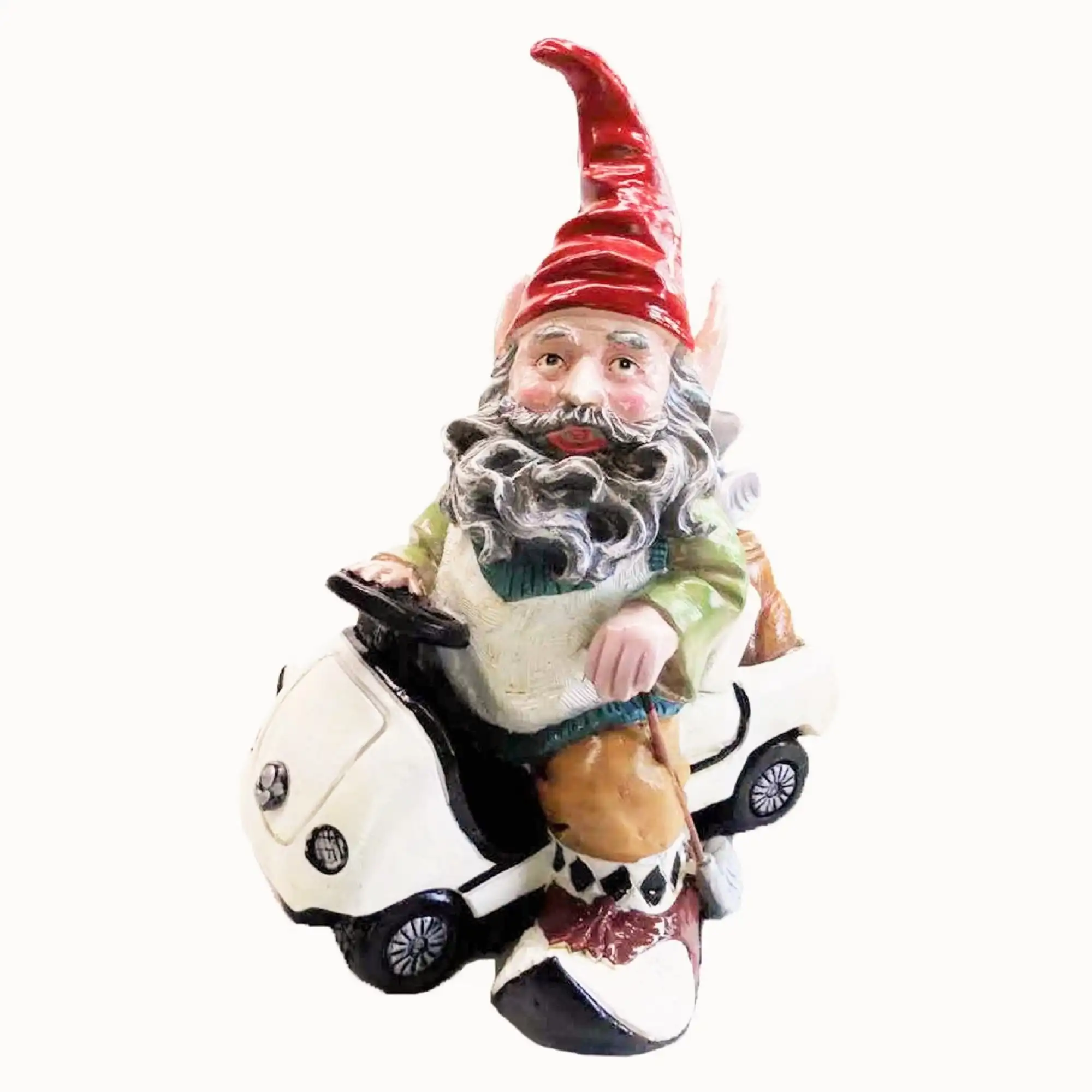 

12"H Garden Gnome Statue Golfer in His Golf Cart Outdoor Figurine Sculpture Decoration for Patio Yard Lawn