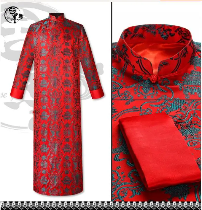Men's Chinese Traditional Robe Long Suit Wedding Long Gown Spring Vintage Stage Tang