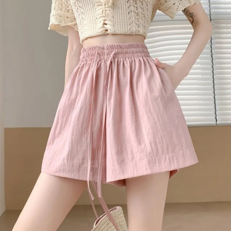 Shorts Wide Leg Pants Quarter Pants Ice Shreds Fold Women Summer Thin Loose Fitting Motion Leisure A-line Pants