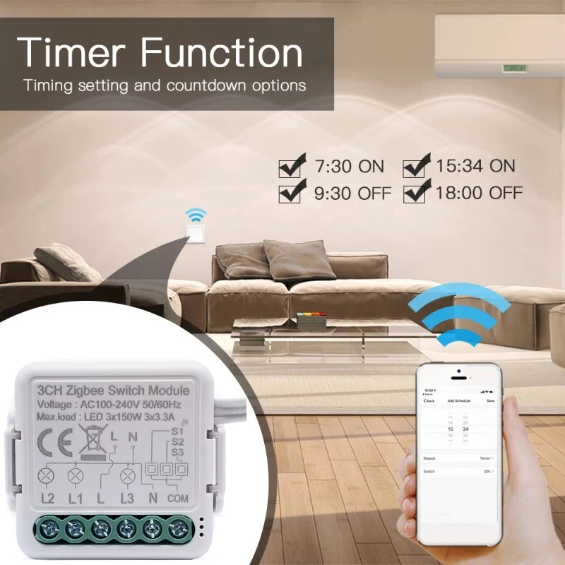 

Tuya ZigBee 3.0 Switch Module 10A Smart Home Breaker 1 2 3 4 Gang Supports 2 Way Control Works with Alexa Home
