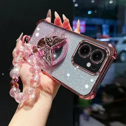 Elegant Butterfly Bracket and Lanyard Phone Case with 13F Plating Design - OPPO Reno10 (Pink)