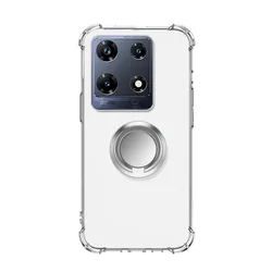 Airbag Silicone Shockproof Case with Magnetic Stand Holder and Transparent Back Cover for Oneplus ACE2 Pro 5G (Silver)