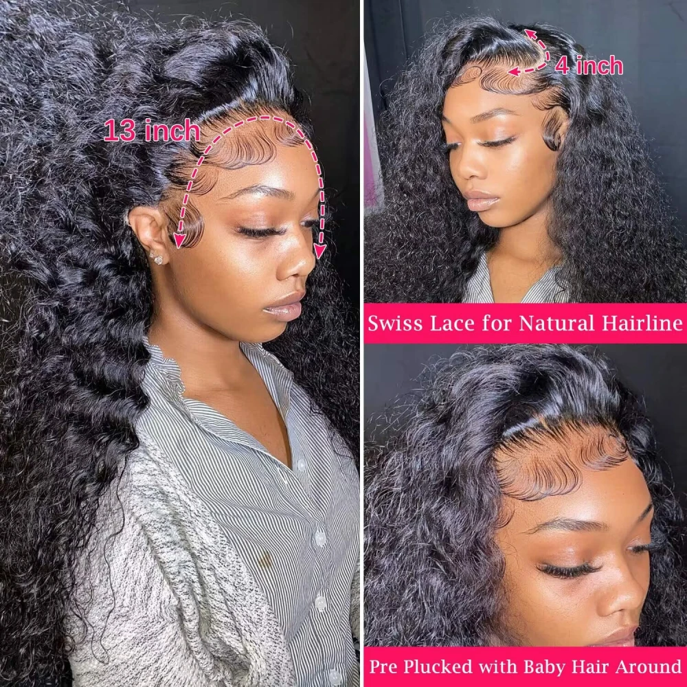 Deep Wave Frontal Human Hair Wigs 13x4/13x6 Deep Curly Lace Front For Women Wet And Wavy 4x4 Transparent Closure Wig