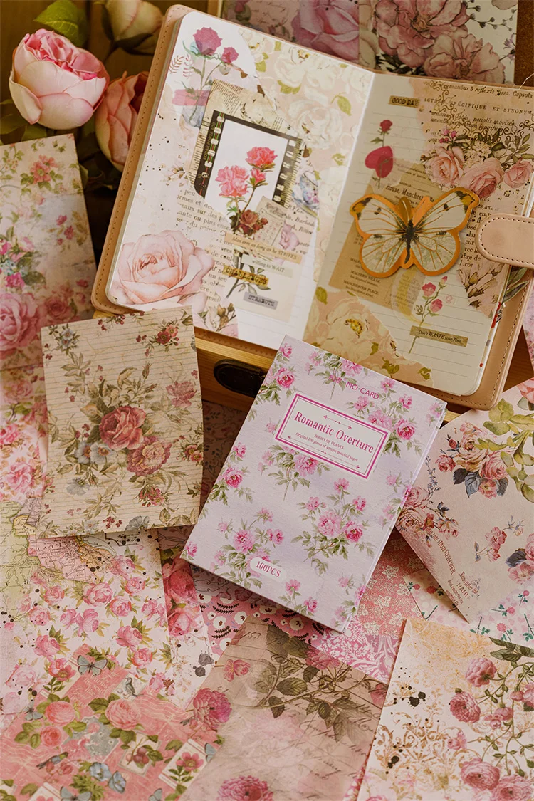 Description Picture 5 of itemJIANQI 100 pcs Vintage Background Paper Floral Paper DIY Scrapbooking Collage Stationery Decor Diary Craft Material Set