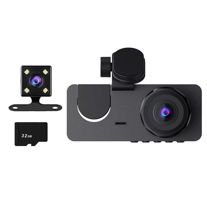 

4 шт., Автомобильный видеорегистратор HD 1080P с 3 объективами