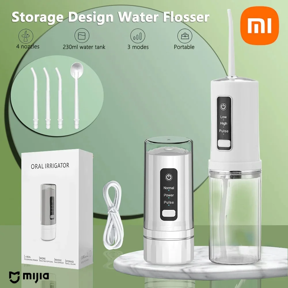 Xiaomi mijia Oral Irrigator Portable Dental Water Jet USB Rechargeable Water Flosser 230ML Water Tank Waterproof Teeth Cleaner 2
