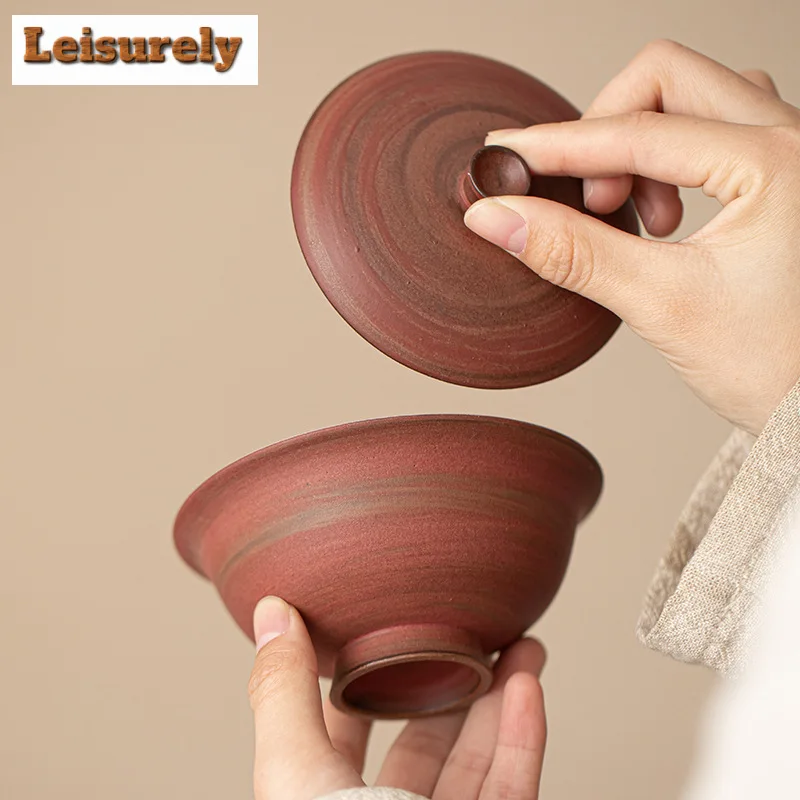 180ml Handmade Powder Yin Gaiwan Creative Gold Ingot  Tea Tureen Household Tea Maker Cover Bowl Retro Cafes Supplies Decoration