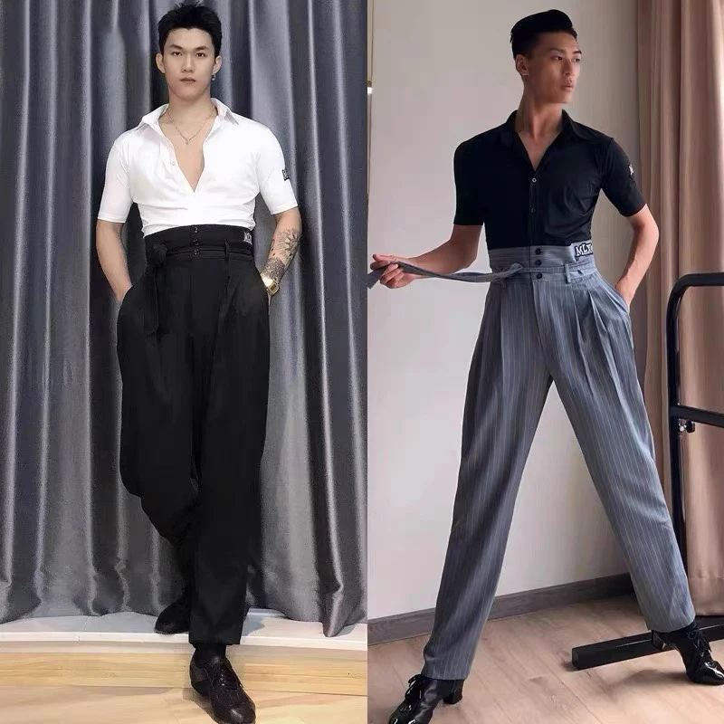 Dance Shirts Latin Dance Tops For Men Short Sleeved V-Neck Shirts Chacha Rumba Tango Dress Ballroom Latin Practice Clothes DQS13243