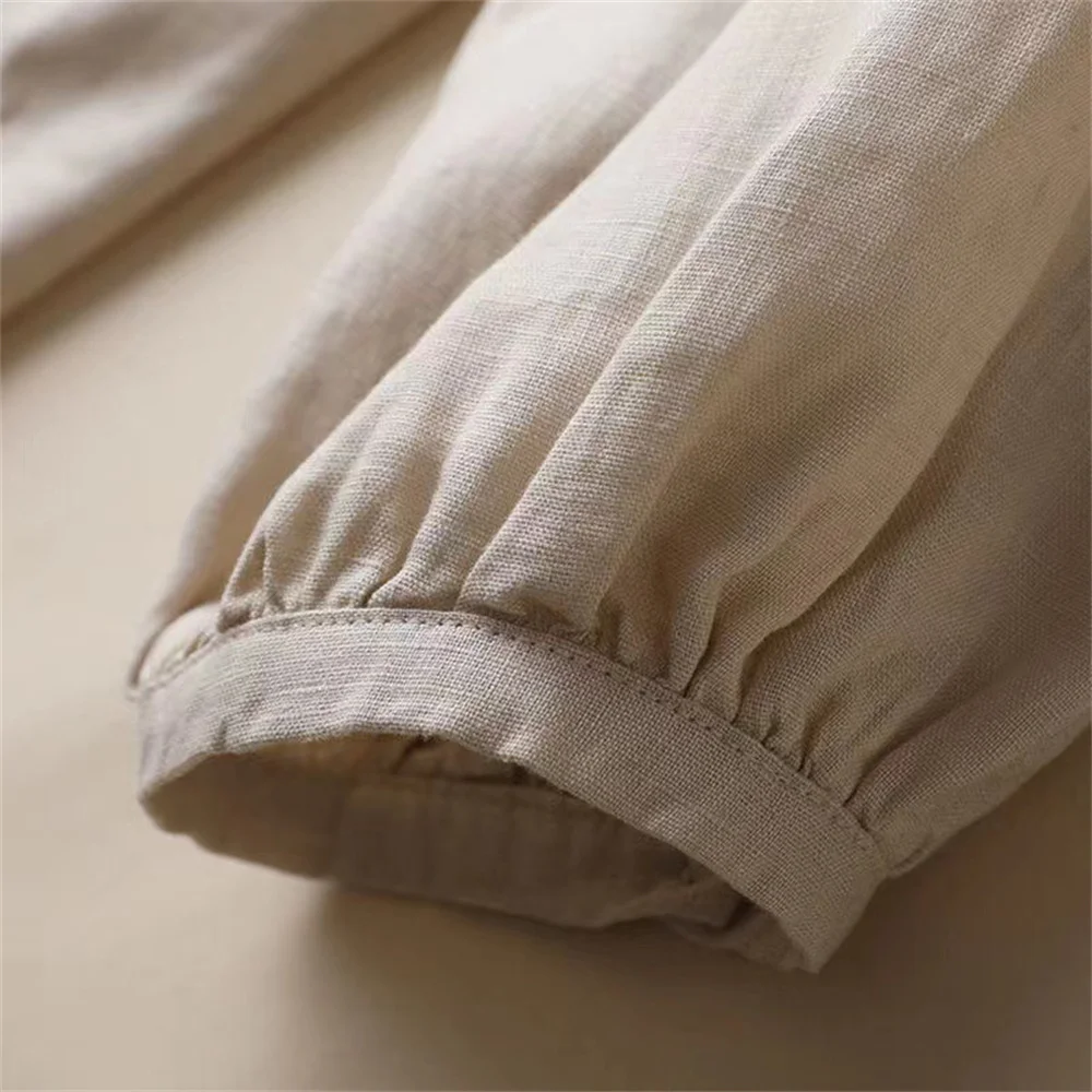 Shirts Women Summer Soft Elegant Leisure All-match Korean Fashion  Solid Retro Popular Basic Design New Cotton Linen Women Tops