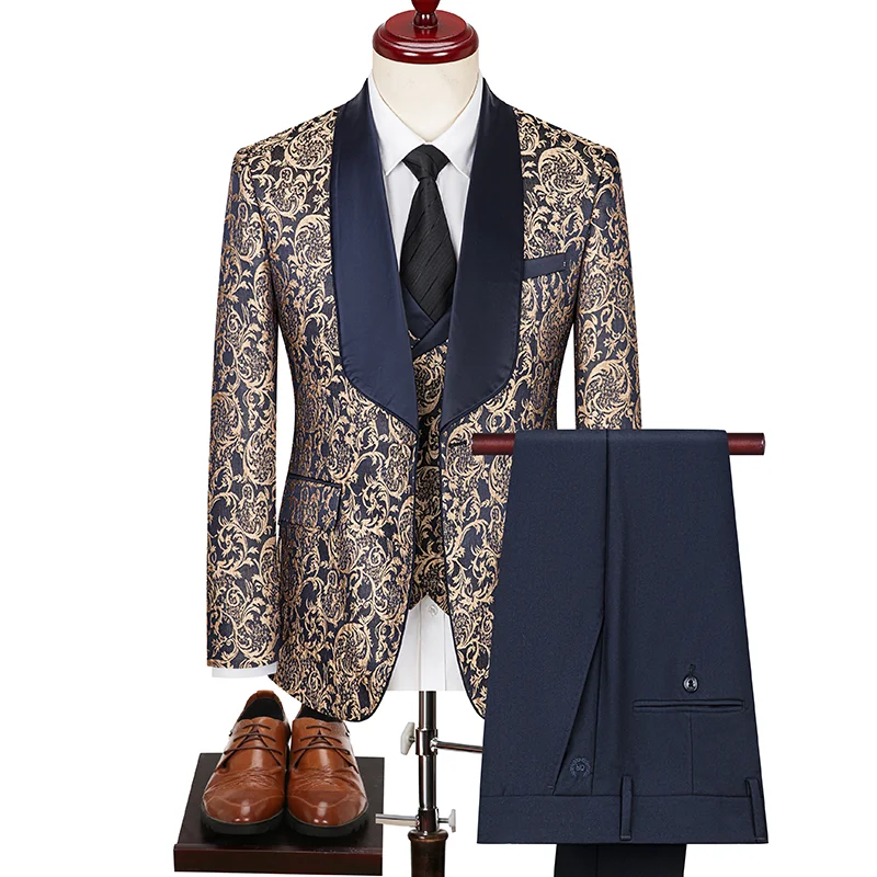 Men Leisure 3 Piece Dress Blazers Jacket Pants Vest Set mens suit
