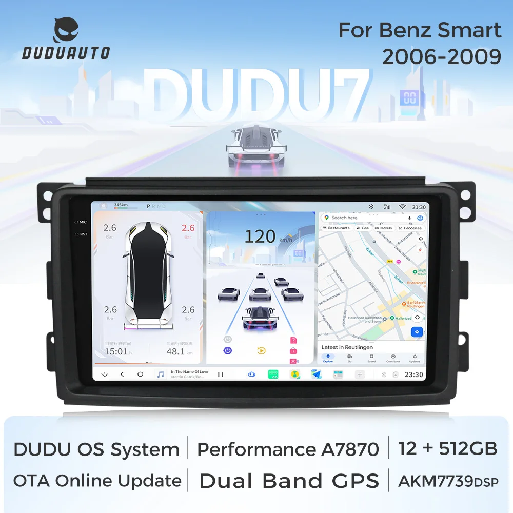 DUDUAuto OS Dotykowy Ekran GPS do Samochodu Mercedes Benz Smart Fortwo Multimedia Carplay Stereo Android 2 Din