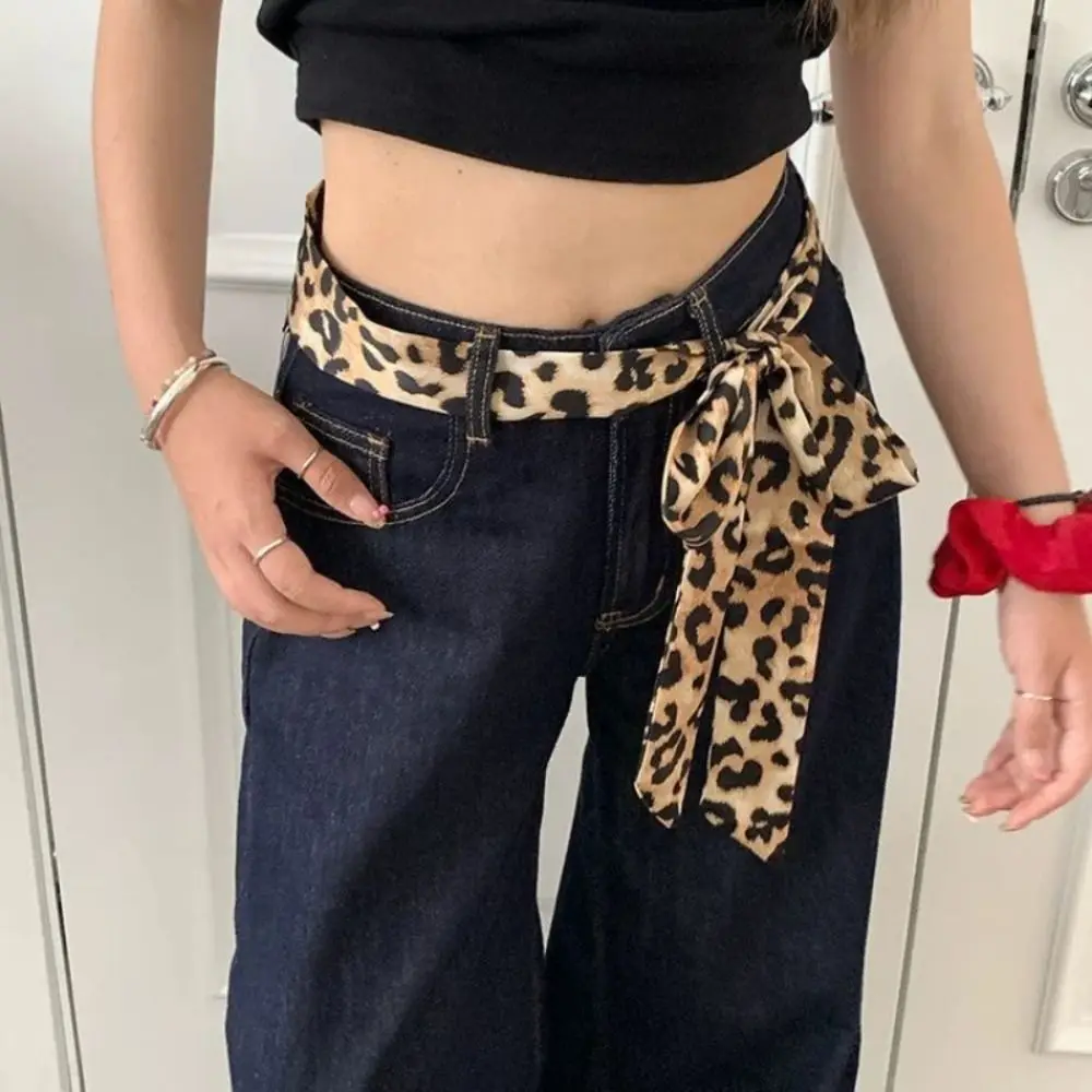 Retro Leopard Print Scarf For Women Narrow Long Hair Tied Fashion Neckerchief Women Belt Scarf Accessories