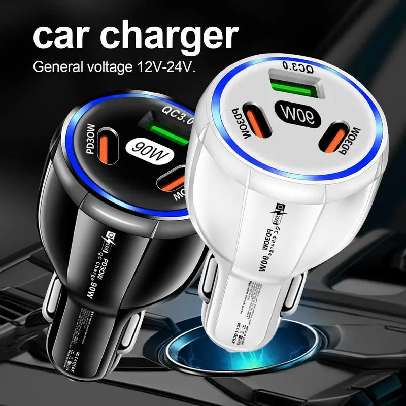 

Fast Car Charger 3 Ports Fast Charging Phone Charger 12-24V Car Accessories Charger Port Charging Adapter Protective For Trucks