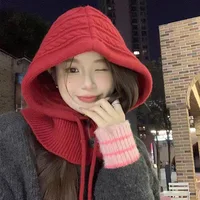 Knitted Balaclava Hat Winter Warm Thicken Imitation Cashmere Scarf Set Shawl Pullover Hat Accessories For Women Girl 1