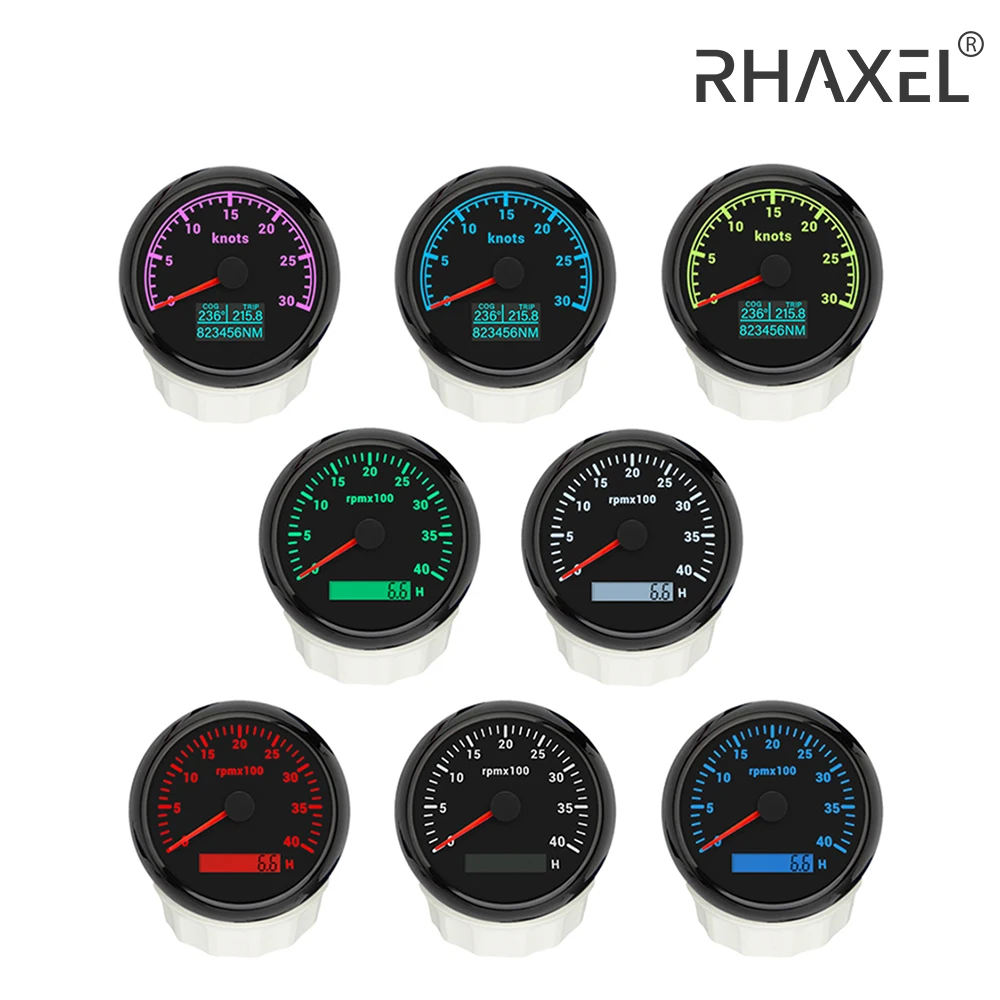 

RHAXEL Gauge Kit Marine Boat Yachts 85mm Speedometer GPS 60Knots Tachometer 8000RPM 12Volt 24Volt with Hour Meter Backlight