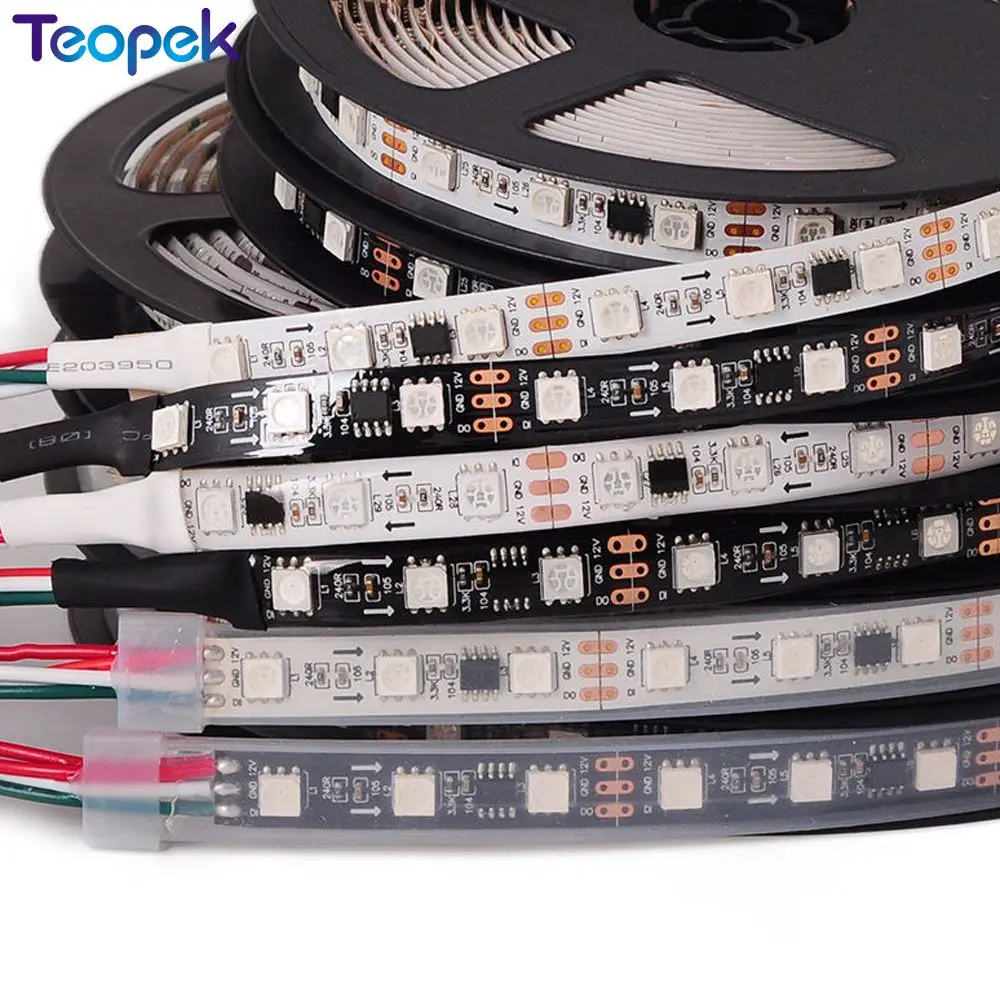 

WS2811 Led Strip 30/48/60/72 Leds/m,10/16/20/24 pcs Ws2811 ic/meter,DC12V White/Black PCB, 2811 Addressable Digital Led Strip 5m