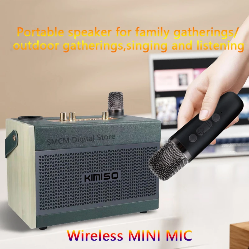 KIMISO кожаный внешний вид, тяжелые басы, стерео, объемный портативный домашний сбор, открытый пикник, беспроводной микрофон, Bluetooth динамик TF FM