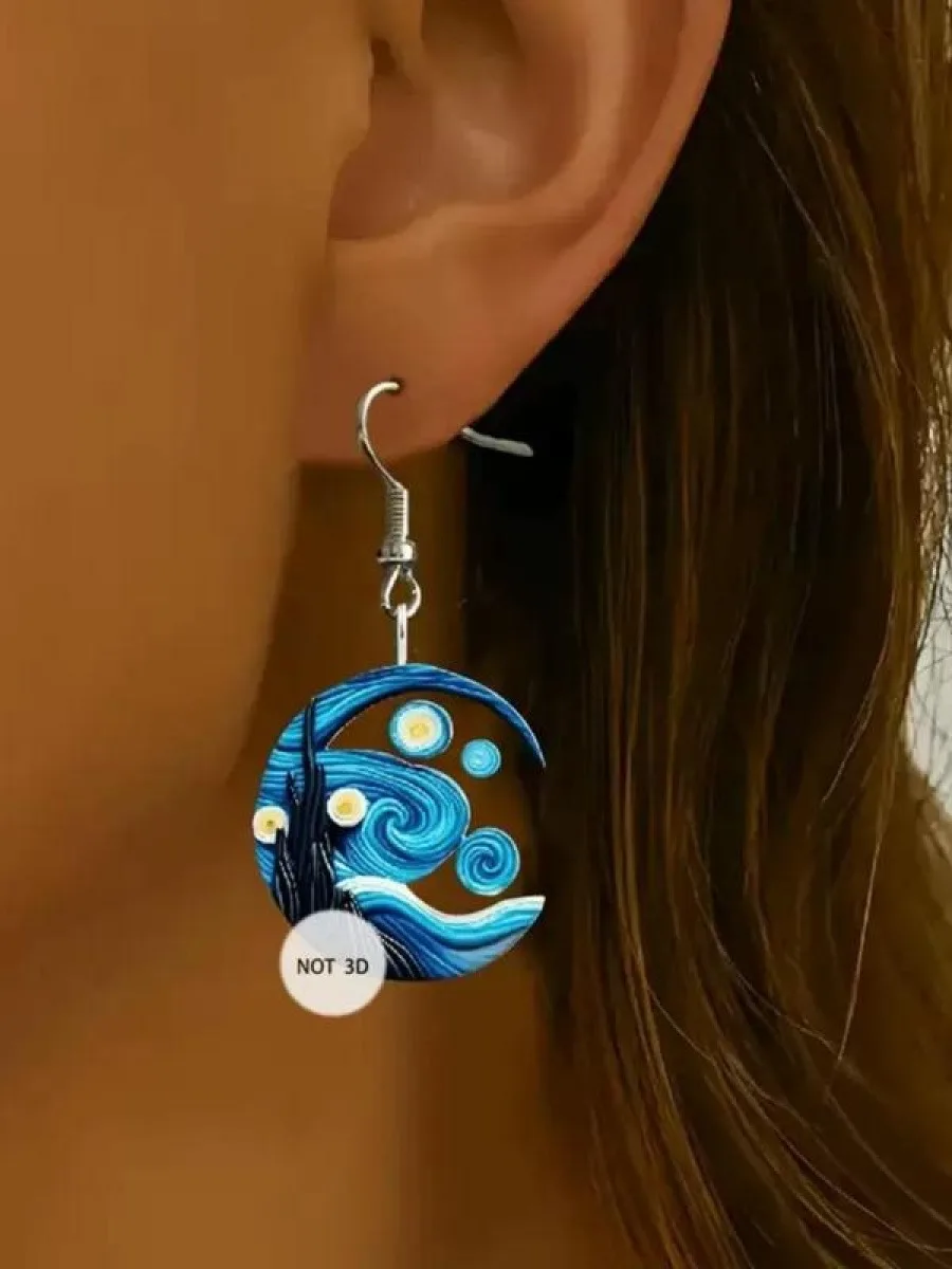 Van Gogh Starry Sky Designed Acrylic Earrings, Fashion Jewelry Accessories for Women, Trendy All-match & Exquisite Jewelry for B