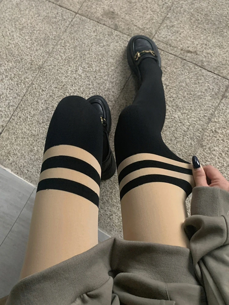 

Splicing fake two-piece leggings women's autumn and winter new outer wear plus velvet thickened bare leg pantyhose socks