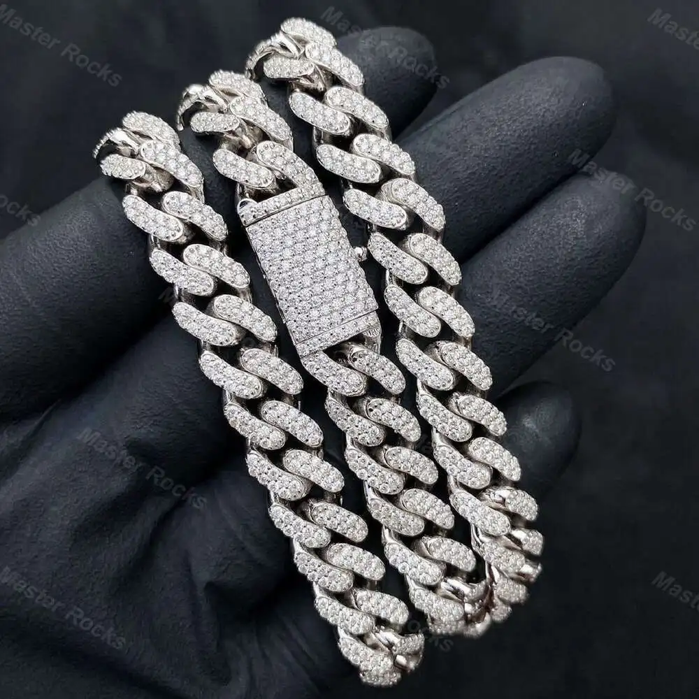 

Custom Jewelry 10mm Two Rows Iced Out Necklace d Color Vvs Moissanite Miami Cuban Link Chain in Sliver 925