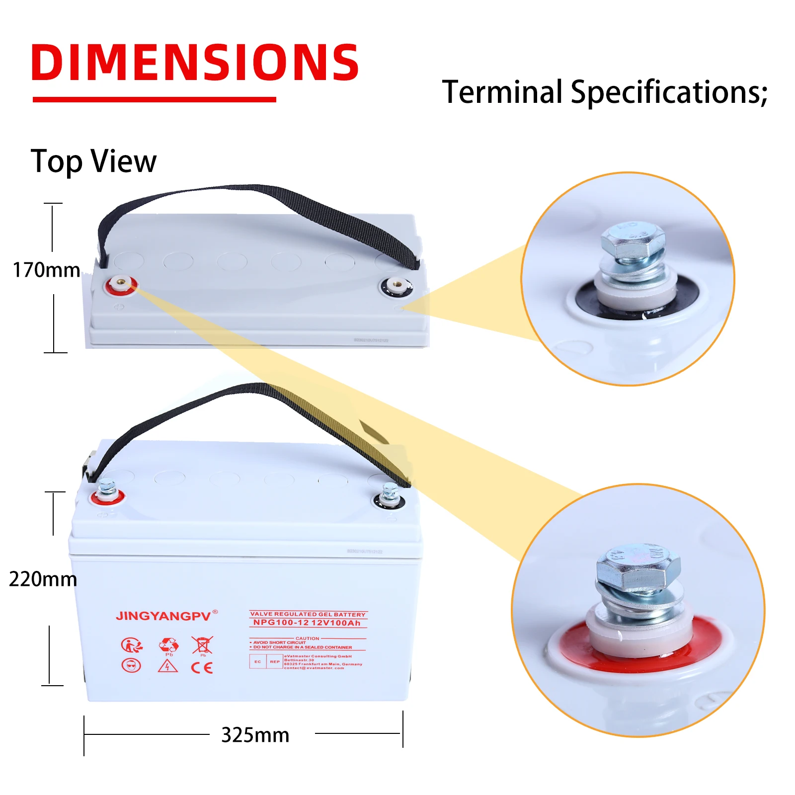 Jingyang 12V 100ah Sealed Lead Acid Battery Gel Battery 2 Years Warranty  Rechargeable Solar Battery for Security Power Systems