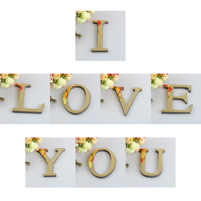 Gold 3D Mirror Letter Stickers For Wall Home Decor 10/15/20/25/30cm Acrylic  Alphabet DIY English Letter Party Decoration Sticker