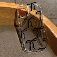 Coque iPhone cœur nœud rose & noire - Noire