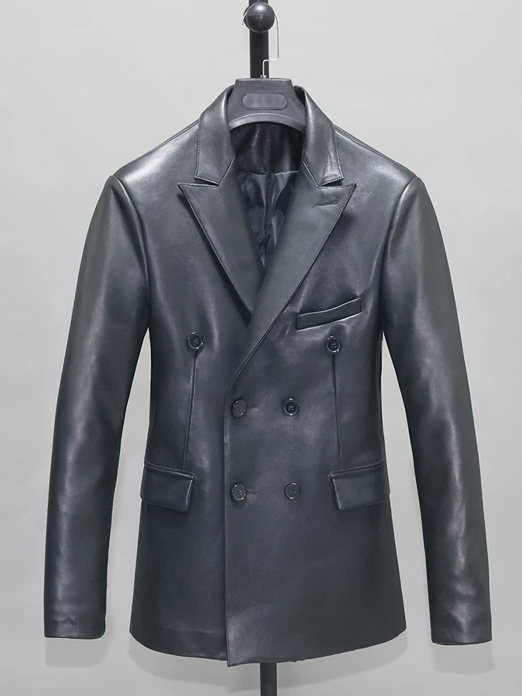 

Luxury Men's Clothing Genuine Leather Sheepskin Suits & Blazer Male Formal Event Coat Outerwear Black Plus Oversized XXXL 3XL