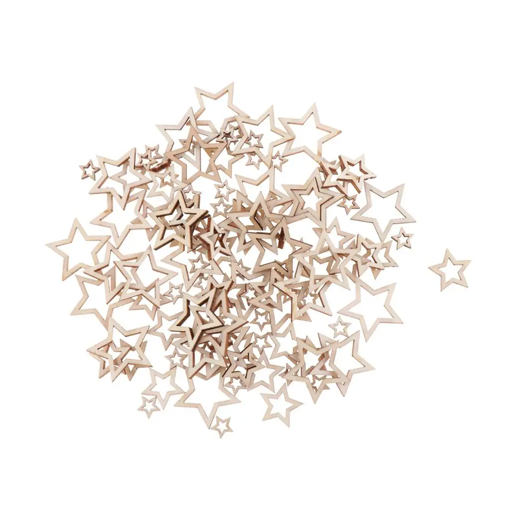 

100x Wooden Scrapbook Embellishment Unfinished Hollow Star Shape