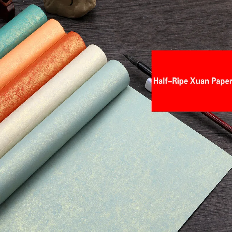 15 Sheets Half-Ripe Xuan Paper Batik Rice Paper Colored Batik Gilt Paper Four Feets Chinese Calligraphy Papers Carta Riso Supply