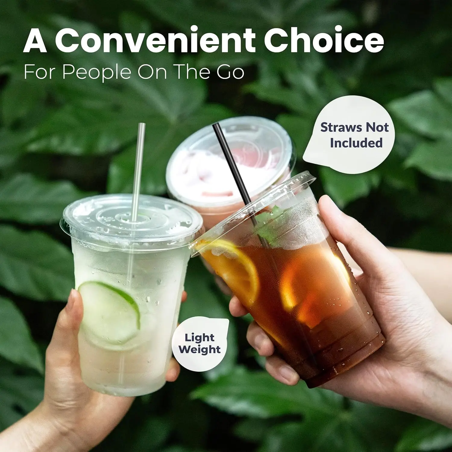 Disposable Clear Plastic Cups with Flat Lids - BPA-Free Premium Smoothie and Iced Coffee Cups