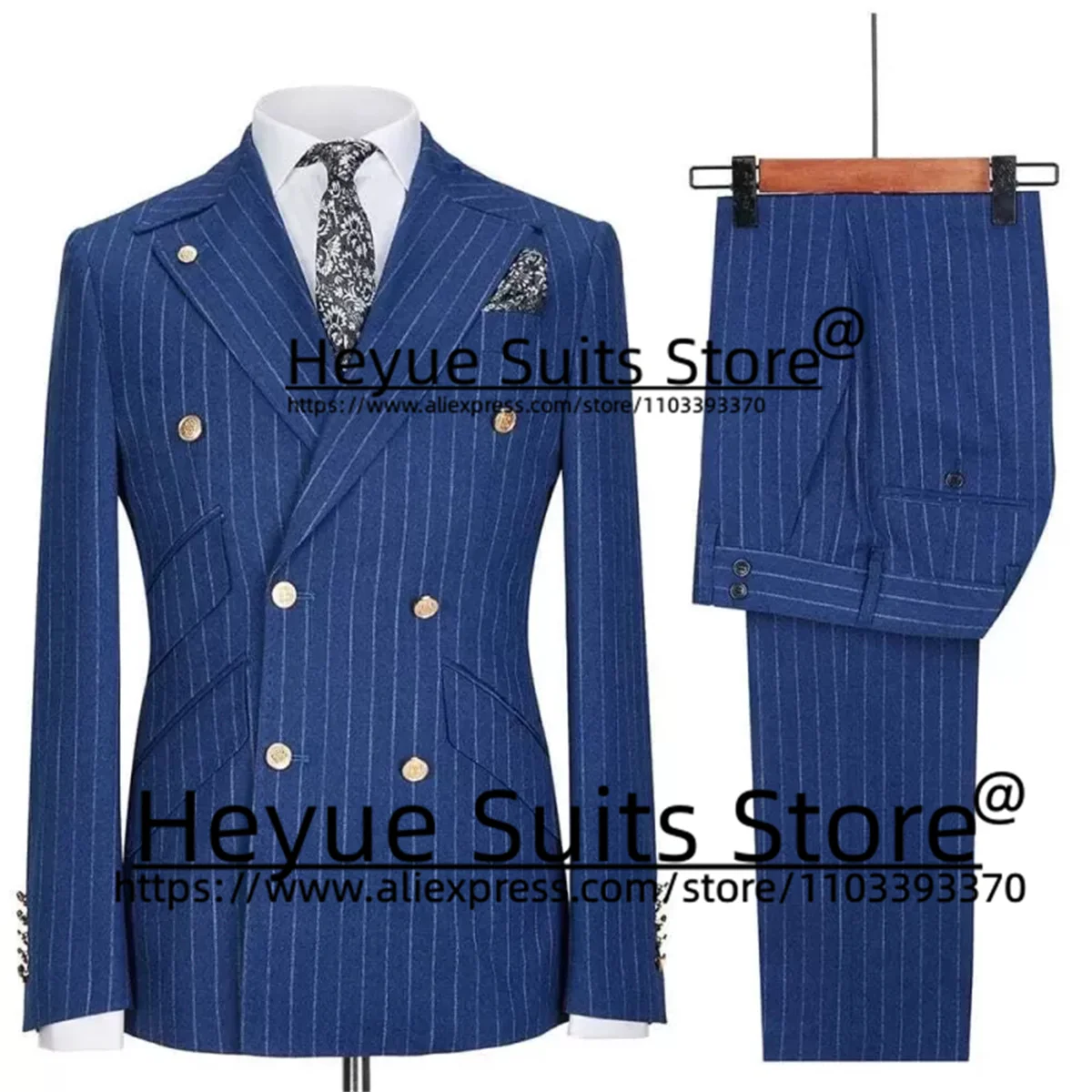 

Classic Blue Stripe Business Men Suits Tailor Made Slim Fit Groom Tuxedos 2 Pieces Sets Office Work Male Blazers Costume Homme