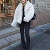 TRAF White Faux Fur Coat 2024 Woman New in coats Autumn Winter Fur Plush Fluffy Jacket Warm Red Gray Black Outerwears 4