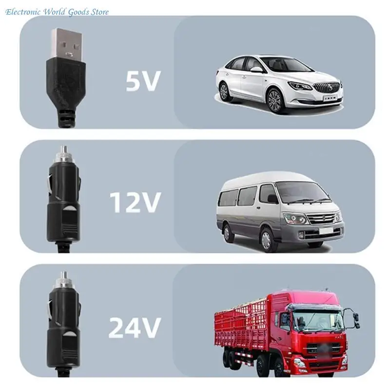 A3PD 범용 USB 5V 360도 회전 듀얼 헤드 팬 대형 바람 2 기어 자동차 Fa