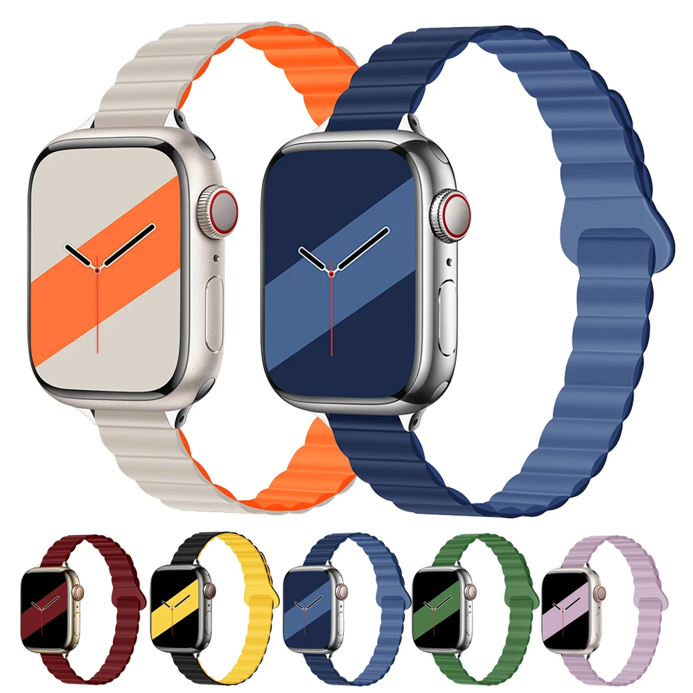 

Strap For Apple Watch Band 44mm 40mm 45mm 41mm 42mm 38mm Silicone magnetic Link Loop Bracelet iWatch Series 8 7 Ultra 3 5 6 SE