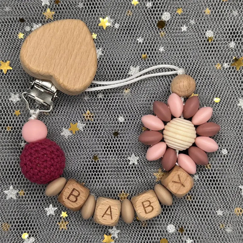 Wooden Personalized Baby Pacifier Chain Clip