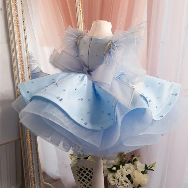 blue dress for baby girl Sleeveless Blue Ball Gown Knee-Length Flower Girl Dress | Blue / 3-4 Years (110cm) main image 0