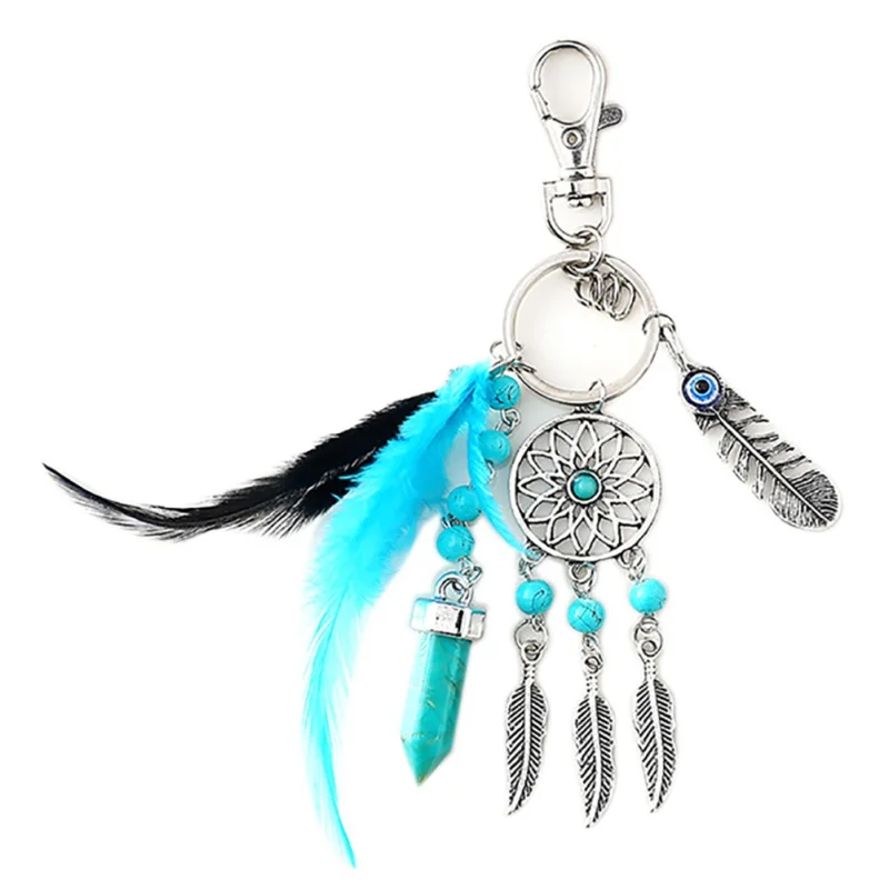 Dreamcatcher Keyring Bag Charm Fashion Boho Jewelry Feather Keychain Opal Stone Artilady Natural for Women