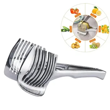 Kitchen Handheld Orange Lemon Slicer Tomato Cutting Clip Fruit Slicer Onion Slicer Stainless Steel KitchenItem Cutter Accessorie