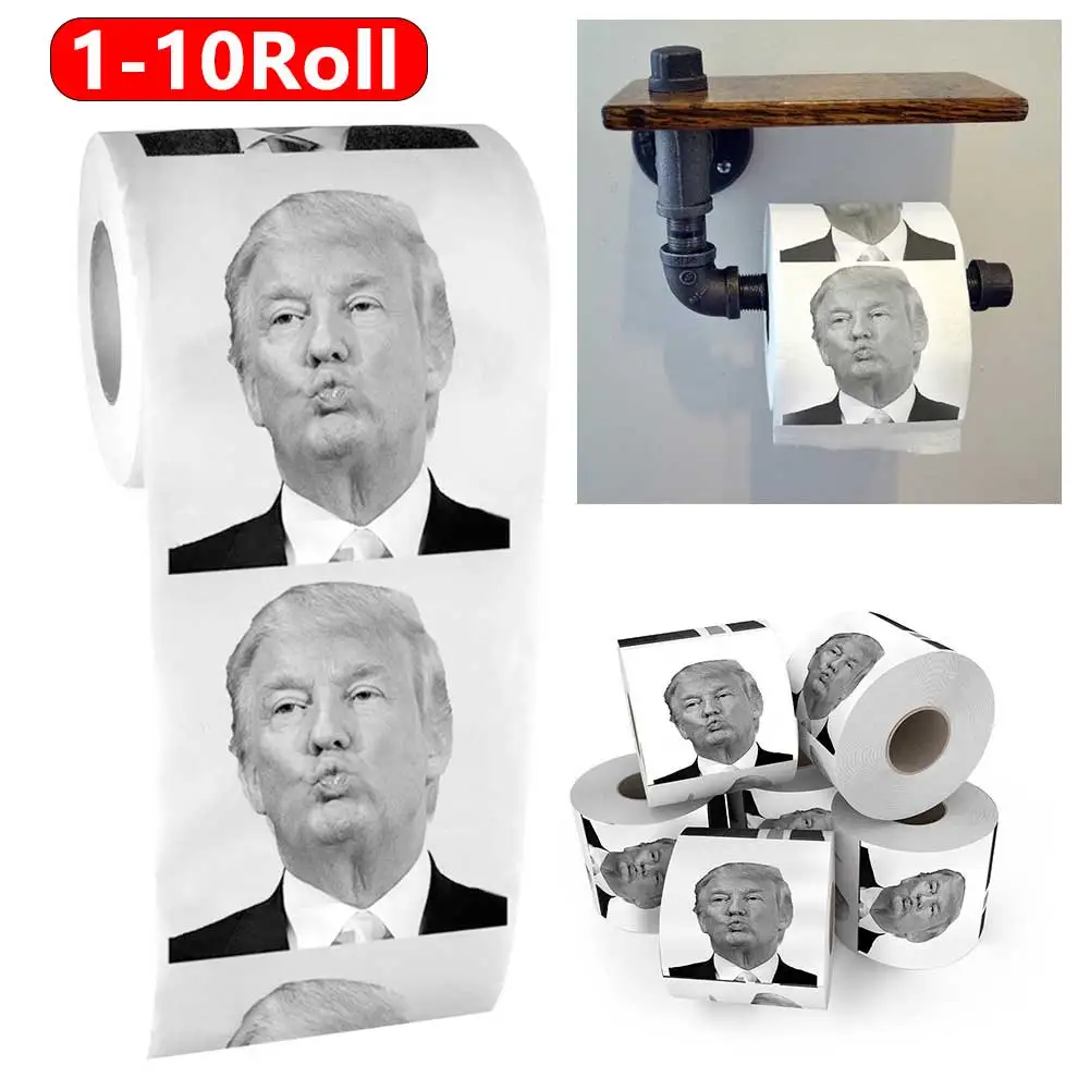 1-10 Roll Funny Donald Trump Kiss Printed Pattern Toilet Paper Roll toilet paper Novelty Gift Bathroom Paper Towel 100x100mm